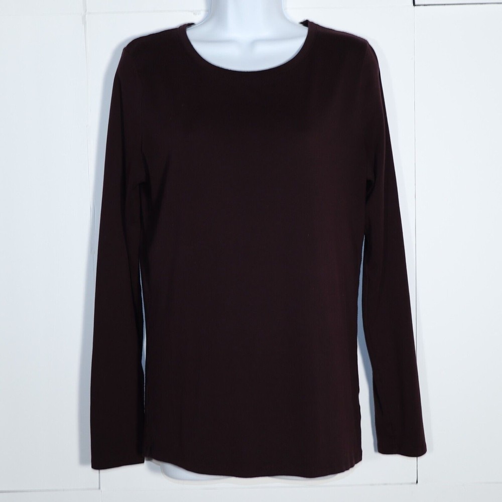 A New Day Womens Dark Purple Round Neck Long Sleeve Shirt Size L